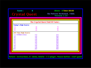 Crystal Quest - Screenshot - High Scores (United States) - 640x480
