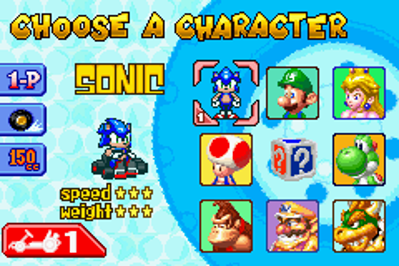 Sonic in Mario Kart: Super Circuit - Screenshot - Game Select (World) - 240x160
