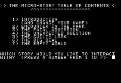 Interactive Fiction: Six Micro Stories - Screenshot - Game Select (null) - 560x384