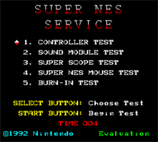 SNES Burn-in Test Cartridge - Screenshot - Game Select (United States) - 269x240