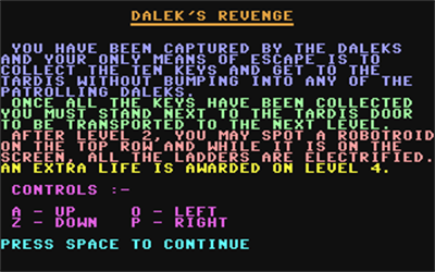 Dalek's Revenge - Screenshot - Game Title (null) - 320x200