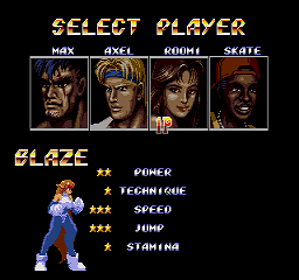 Roomi in Streets of Rage 2 - Screenshot - Game Select (United States) - 256x240