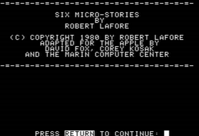 Interactive Fiction: Six Micro Stories - Screenshot - Game Title (null) - 560x384