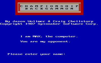 Backgammon (1987) - Screenshot - Game Title (null) - 640x400