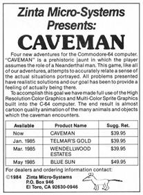 Caveman (Zinta Micro-Systems) - Advertisement Flyer - Front (North America) - 543x735