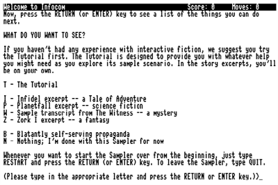 The Four-in-One Infocom Sampler - Screenshot - Game Select (null) - 600x400