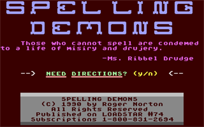 Spelling Demons - Screenshot - Game Title (North America) - 320x200