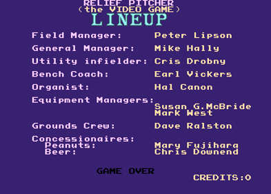 Relief Pitcher (System 1, prototype) - Screenshot - Game Over (null) - 336x240