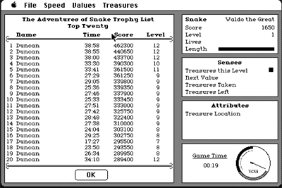 The Adventures of Snake - Screenshot - High Scores (World) - 515x345