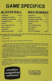 Blisterball and Mad Bomber - Box - Back (North America) - 778x1200