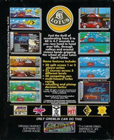 Lotus Esprit Turbo Challenge - Box - Back (United Kingdom) - 555x680