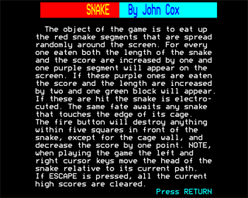 Snake (Computer Concepts) - Screenshot - Game Title (null) - 640x512