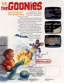 Vs. The Goonies - Advertisement Flyer - Back (North America) - 850x1104