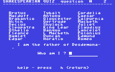 Shakesperian Quiz - Screenshot - Gameplay (World) - 320x200