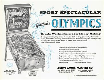 Olympics (Gottlieb) - Advertisement Flyer - Front (North America) - 1100x850