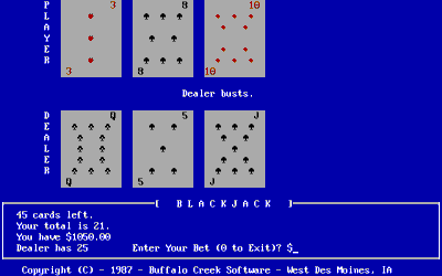 Blackjack (1987) - Screenshot - Gameplay (null) - 640x400