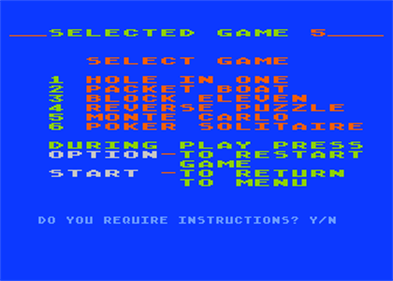 Monte Carlo (Home Computing Weekly) - Screenshot - Game Select (United Kingdom) - 336x240