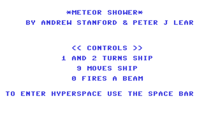 Meteor Shower (Hayes Publishing) - Screenshot - Game Title (North America) - 320x200