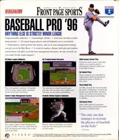 Front Page Sports: Baseball Pro '96 Season - Box - Back (North America) - 800x940
