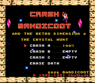 Crash Bandicoot and the Retro Dimension 2: The Crystal Hunt - Screenshot - Game Title (null) - 256x224