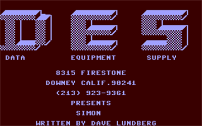 Simon (Data Equipment Supply) - Screenshot - Game Title (null) - 320x200