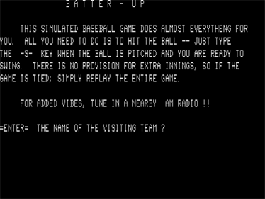 Batter Up (TRS-80 Software Exchange) - Screenshot - Game Title (North America) - 512x384