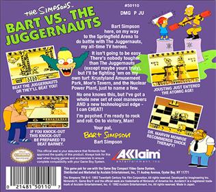 The Simpsons: Bart vs. the Juggernauts - Box - Back Image