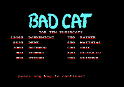 Bad Cat - Screenshot - High Scores Image