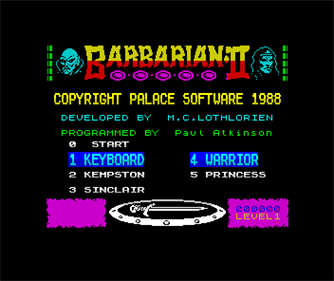 Barbarian II - Screenshot - Game Select Image