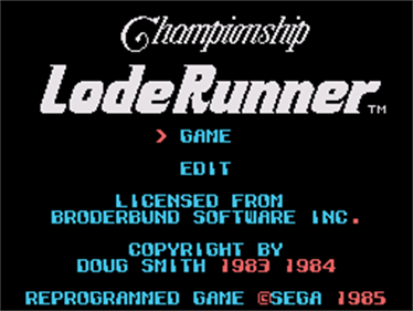 Championship Lode Runner - Screenshot - Game Title Image