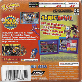 2 Games in 1: Sonic Battle + Sonic Pinball Party - Box - Back Image