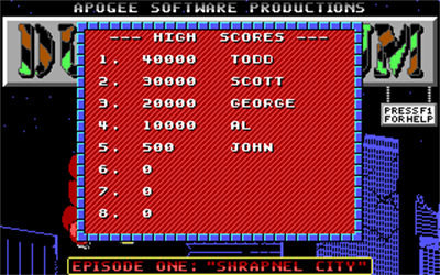 Duke Nukum: Episode 1: Shrapnel City - Screenshot - High Scores Image