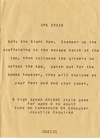 Ape Craze - Box - Back Image
