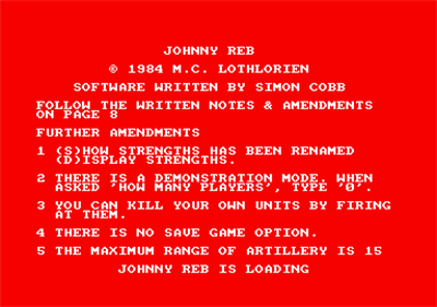 Johnny Reb - Screenshot - Game Select Image