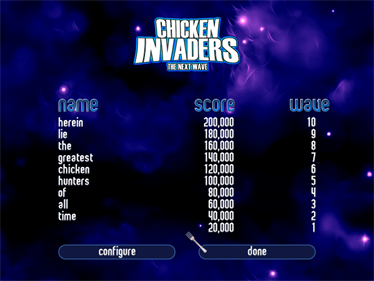 Chicken Invaders: The Next Wave - Screenshot - High Scores Image