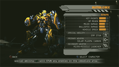 Transformers: Revenge of the Fallen - Screenshot - Game Select Image