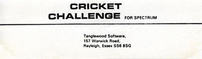 Cricket Challenge - Box - Back Image