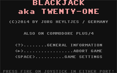 Blackjack aka Twenty-One - Screenshot - Game Title Image