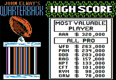 John Elway's Quarterback - Screenshot - High Scores Image