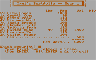 Computer Stocks & Bonds - Screenshot - Gameplay Image