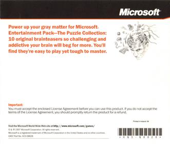 Microsoft Entertainment Pack: The Puzzle Collection - Box - Back Image