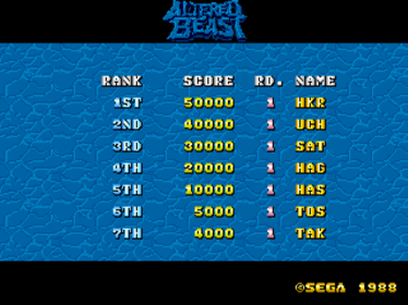 Altered Beast - Screenshot - High Scores Image