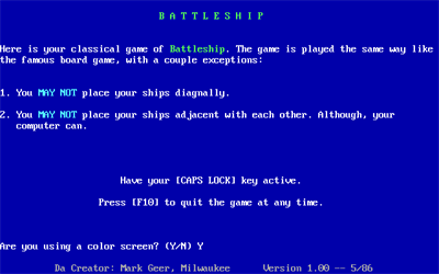 Battleship (1986) - Screenshot - Game Title Image