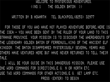Mysterious Adventures # 01: The Golden Baton - Screenshot - Game Title Image