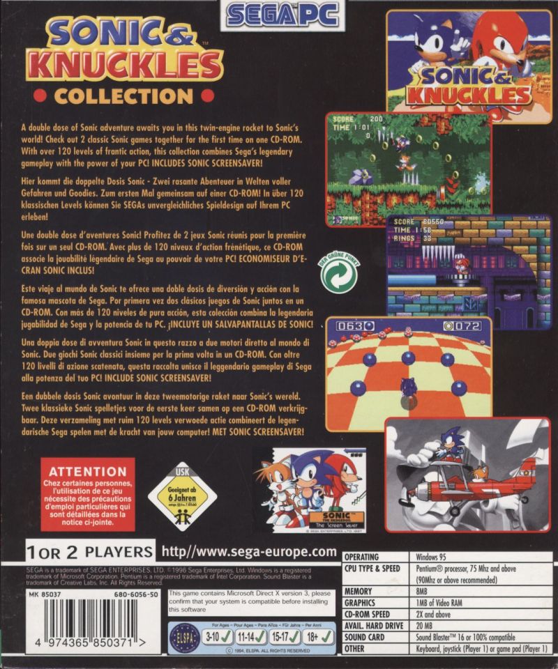 Sonic & Knuckles Collection Windows PC CD-ROM Sega!