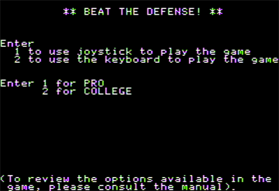 Joe Theismann's Pro Football - Screenshot - Game Select Image