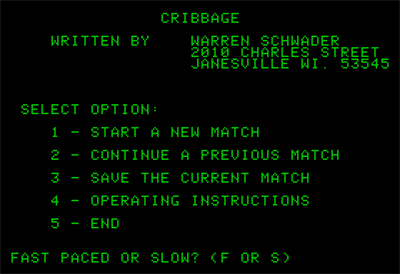 Hi-Res Cribbage - Screenshot - Game Select Image