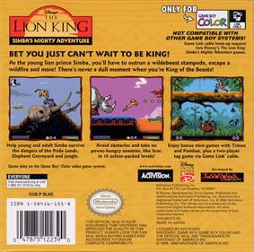 The Lion King: Simba's Mighty Adventure - Box - Back Image