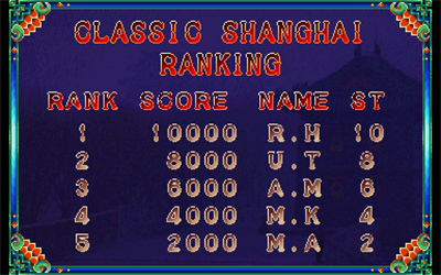 Shanghai: Banri no Choujou - Screenshot - High Scores