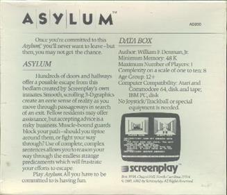 Asylum (Screenplay) - Box - Back Image